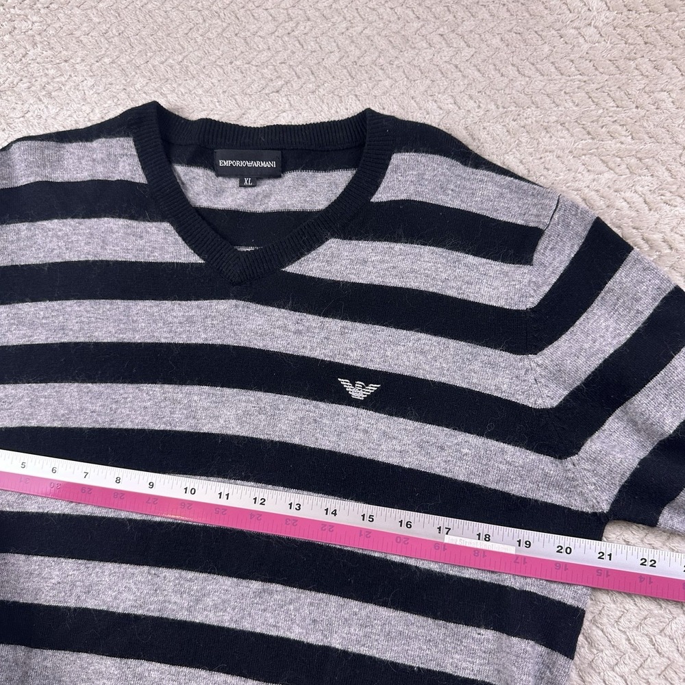 Emporio Armani Wool Angora Women's Sweater XL Black Gray Striped Cozy - Picture 7 of 9